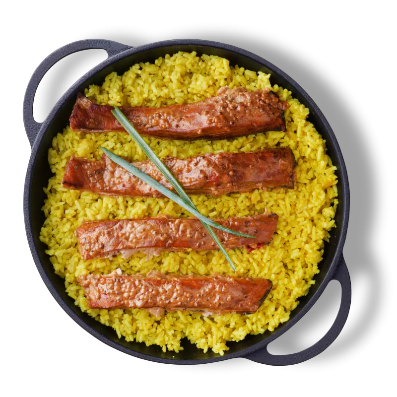 Pește Somon glazurat cu mustar si orez cu curry - 1