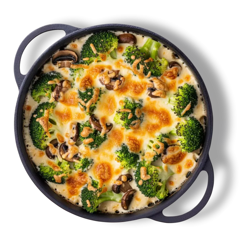Broccoli gratinat cu ciuperci și sos alb